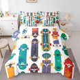 thumbnail image 1 of Ensemble de Literie Planche à Roulettes Dessin Animé Simple - 7 Pcs Lit dans un Sac Couettes Colorées Garçons Planche à Roulettes, Ensembles de Literie de Jeu Sportif avec Couette, Drap Plat, Drap-Housse et Taies d'Oreiller & Shams, 1 of 5