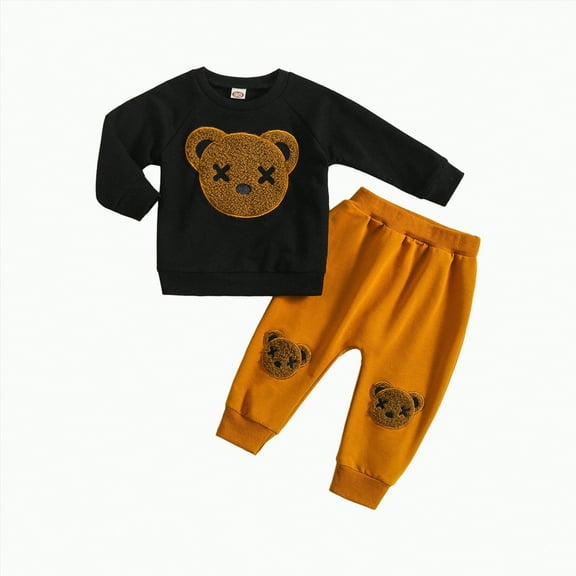 Little Boys Outfits Clothes Toddler Baby Boy Spring Fall Cute Long Sleeve Elastic Waist 2T-5T Everyday Outfit Set 2 PC