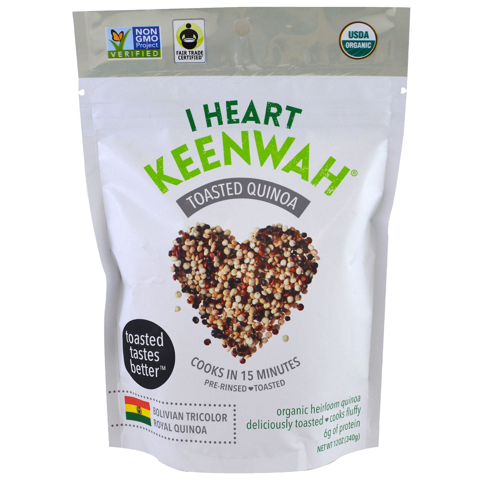 I Heart Keenwah, Toasted Quinoa, Bolivian Tricolor Royal Quinoa, 12 oz