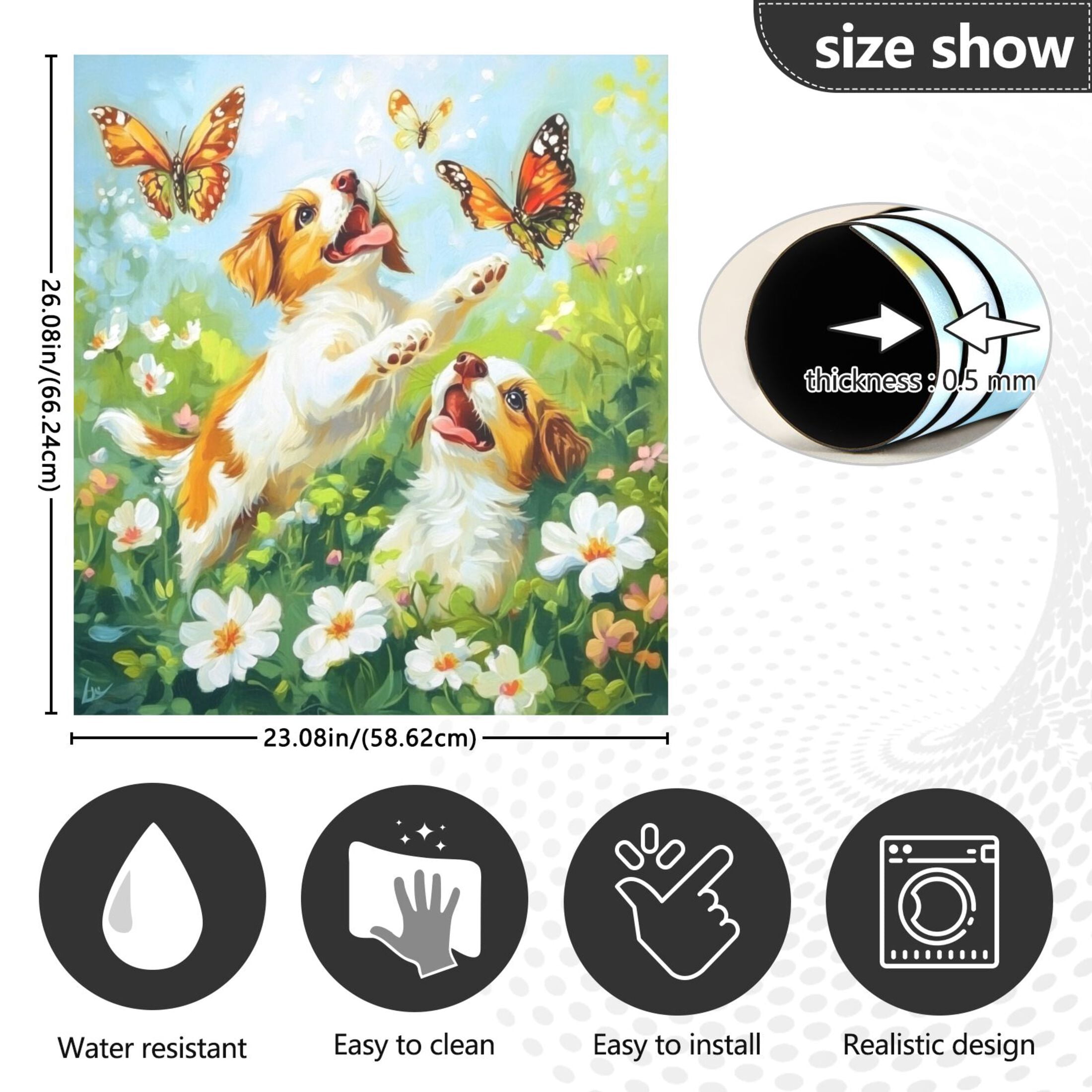 Dishwasher Magnetic Sticker 23x26 Inch Refrigerator Magnetic Sticker Washing Machine Magnetic Sticker Kitchen Panel Magnetic Sticker Home Decor Dogs and White Flowers