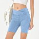 thumbnail image 3 of MKLEKYY Pantalones Cortos De Mezclilla Para Mujer, De Moda, De Cintura Alta, Elásticos, Deportivos, Con Bolsillo, Para Fitness, Pantalones Cortos De Ciclismo De Cinco Puntos, De Mezclilla, 3 of 4