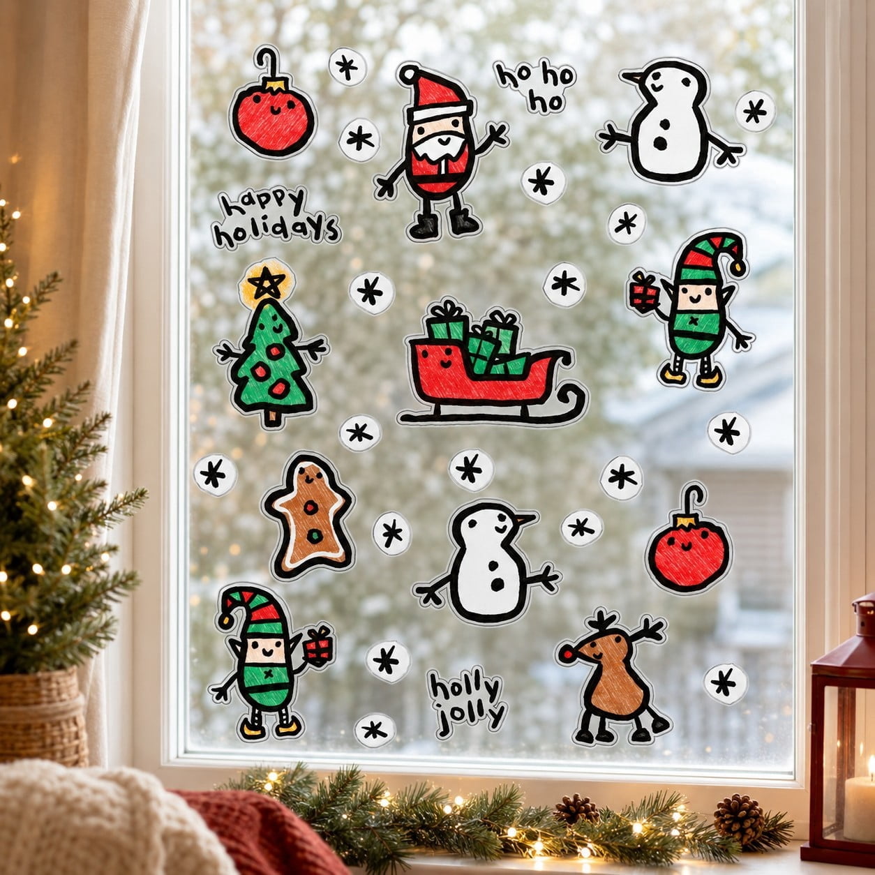 Stick Figure Christmas Window Clings, Multicolor, 10.8" x 16.8", by Holiday Time