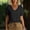 Black, variant on Women's V Neck Cuffed Short Sleeve Linen Blouse Midnight Tone Solid Crinkled Relaxed Fit Casual Tee for Summer Daily Vacation Black M