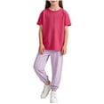 thumbnail image 2 of Asgosdo Girls 2 Piece Outfits Fashion Short Sleeved T-Shirt and Jogger Pants Clothing Sets Size 1-12 Years, 2 of 5