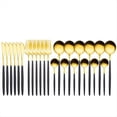 thumbnail image 1 of Juego de Vajilla de Acero Inoxidable de 24 Piezas, Cubiertos, Cuchara, Tenedor, Cuchillo, Cubiertos Occidentales, Cubiertos, Negro-Dorado, 1 of 5