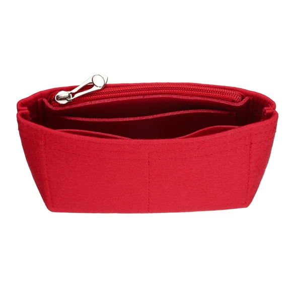 Uxcell Purse Organizer Insert, Small Felt Handbag Organizer Mini Bag Storage & Finishing Inner Bag Liner with Zipper for Chic Backpack Tote Shoulder Bags, Red