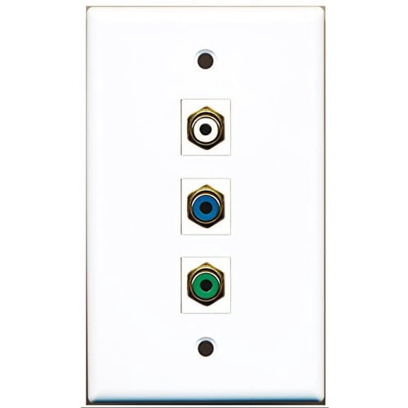 RiteAV - 1 Port RCA White and 1 Port RCA Green and 1 Port RCA Blue Wall Plate