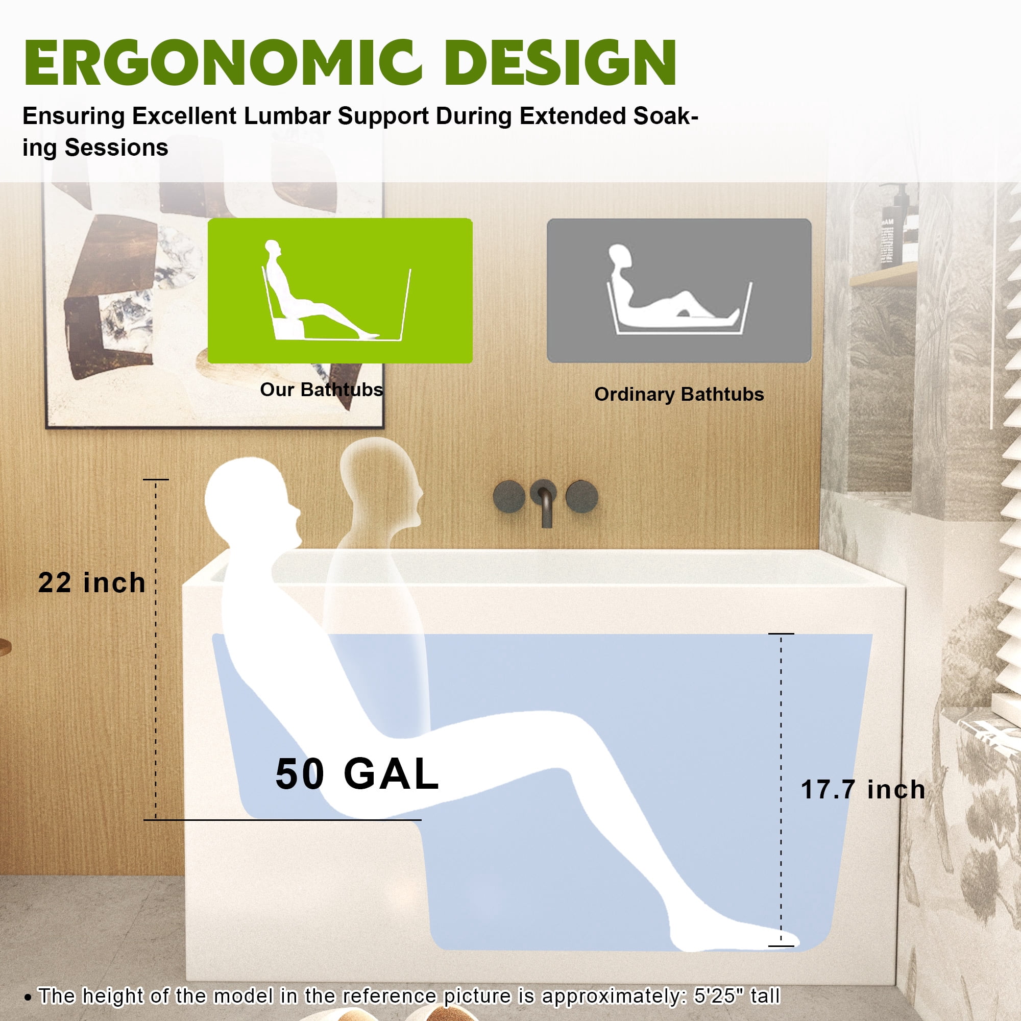 43" Acrylic Freestanding Soaking Bathtub,Rectangle Soaking Hot Ice Bath Tub with Seat,White