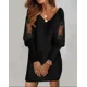 thumbnail image 4 of Elegante vestido de empalme de encaje de manga de linterna para mujer, Mini vestido de fiesta informal de viaje de moda, cuello en V profundo, Color sólido, 4 of 4