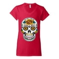 thumbnail image 2 of Wild Bobby Day Of The Dead Sugar Skull Pop Culture Women Standard V-Neck Tee, Red, Medium, 2 of 5