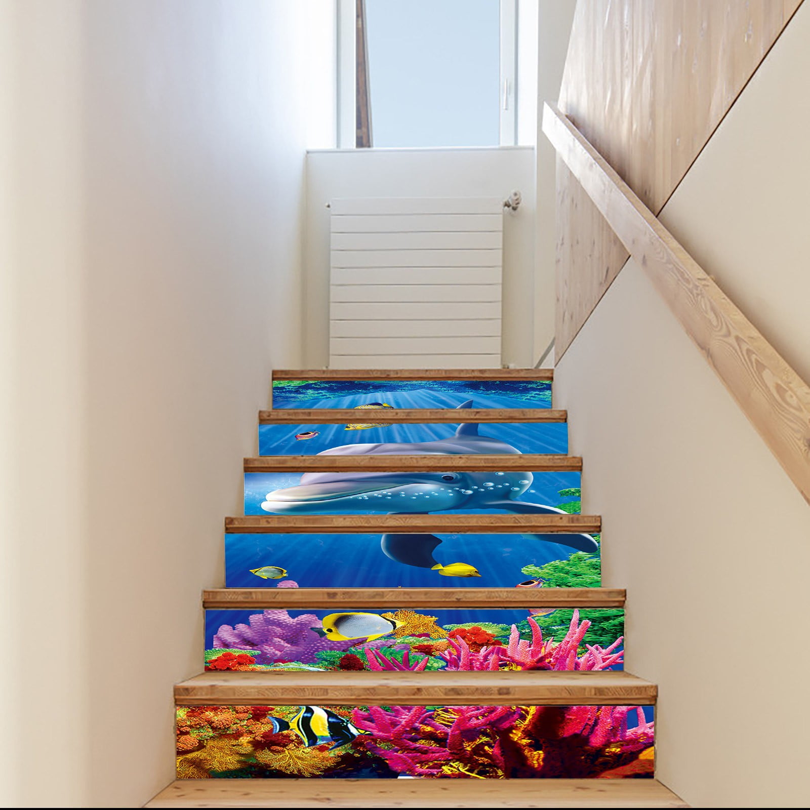 6Pcs Vinyl Mosaic Stair Riser Stickers Wall Tile Decals Wallpaper Self Adhesive 