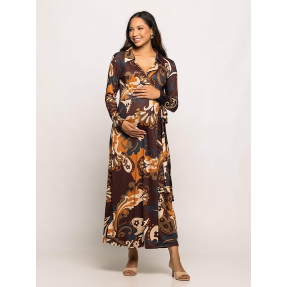 Maternity Paisley Collared Maxi Wrap Dress