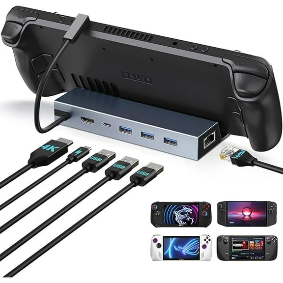 Steam Deck Dock, Docking Station for Steam Deck/ROG Ally/Legion Go/MSI Claw/Nitro Deck/Steam Deck OLED, 6-in-1 USB C Dock with HDMI 4K UHD, 100Mbps RJ45 Ethernet, 3 USB 2.0 and PD 100W Charging