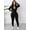 Black, variant on Women's Ribbed Zip Front Jumpsuit, Long Sleeve One Piece Workout Bodysuit for Fitness and Activewear
