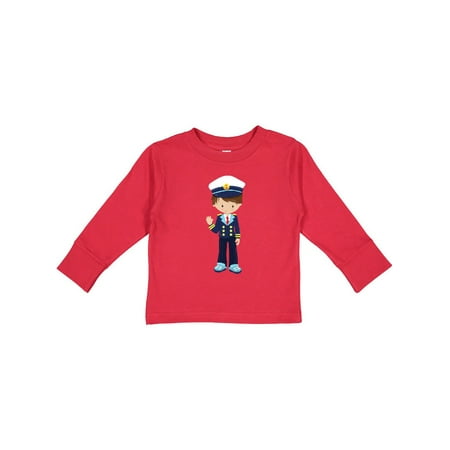 

Inktastic Cute Boy Boat Captain Skipper Brown Hair Gift Toddler Boy Girl Long Sleeve T-Shirt