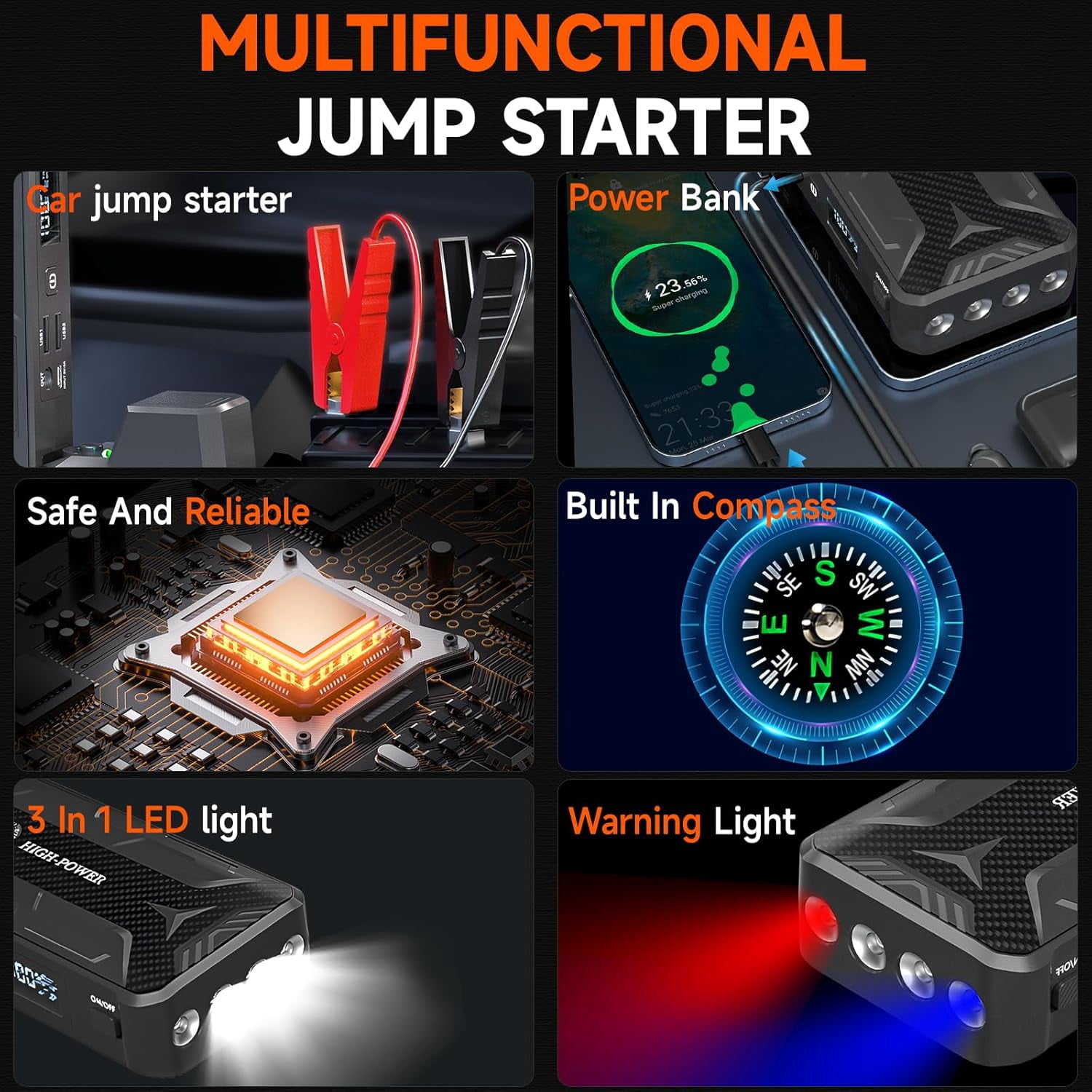 AFK Portable Car Battery Jump Starter 3000A Peak 99800mAh