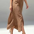 thumbnail image 3 of Morttic Women's Solid Color Lapel Button Front Maxi Shirt Dress – Mid Sleeve Roll-Up, Casual Summer Beach Vacation Dress Khaki，S, 3 of 5