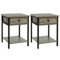 thumbnail image 1 of Gymax 2 Pcs Table d'Extrémité Industrielle Table d'Appoint Table de Nuit avec Tiroir Tablette Chêne Gris, 1 of 1