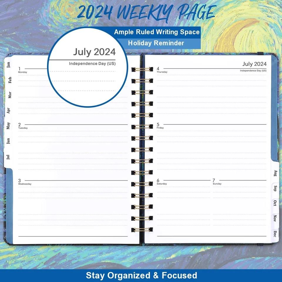 Medium Blue Starry Night 2025 Weekly Monthly Planner 8.5X6.4 Portable Organizer