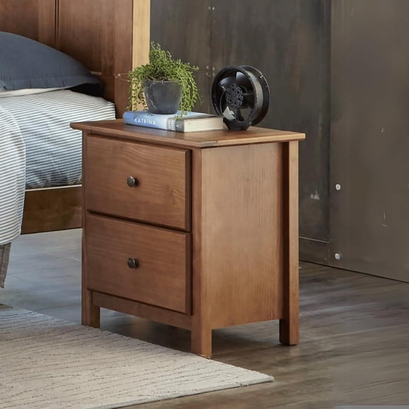 Grain Wood Furniture Shaker 2-Drawer Bedside Nightstand, Solid Wood with Walnut Finish