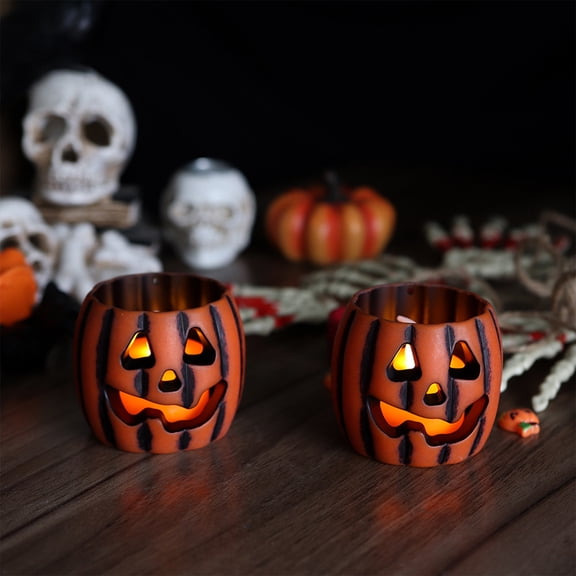2pcs Halloween Pumpkin Lights Lanterns Decorations Vintage Halloween Decorations Classic Plastic Pumpkin Statue Light Up Table Decor for Home Office Party Decor Halloween Pumpkin for Indoor Decor