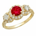 thumbnail image 4 of 1.46 ct Round Cut Simulated Ruby 3 Stone 14K Yellow Gold Womens Engagement Ring, 4 of 5
