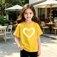 thumbnail image 4 of Girls 2-11 Years Short Sleeve T-Shirt Cute Heart Print Casual Crew Neck Summer Top for Kids Yellow 10 Years, 4 of 5