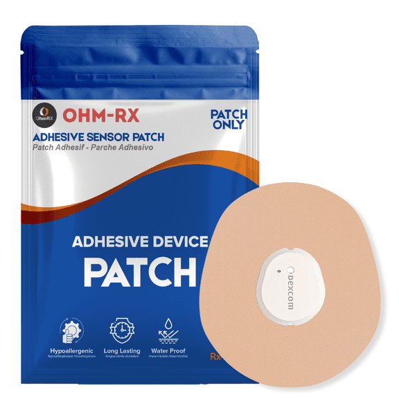 OhmRx Dexcom G7 & Stelo Adhesive Patches – Waterproof, Pre‑Cut Tan Overpatches, 25‑Pack