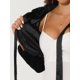 thumbnail image 5 of Chaqueta recortada esponjosa Allegra K con cuello de Peter Pan de piel sintética elegante para mujer Negro XS, 5 of 5