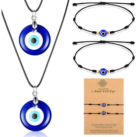 Evil Eye Necklace with Evil Eye Bracelet Protection Evil Eye Jewelry Set  for Men 