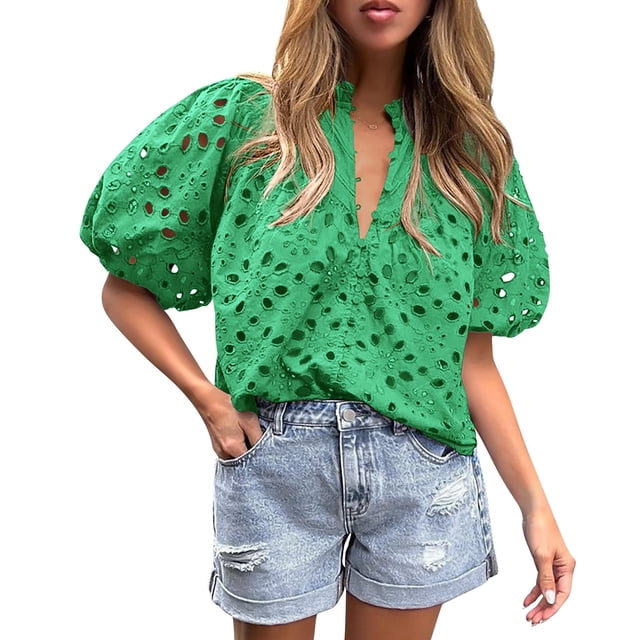 Remera PRETTYGARDEN XXL Verde con Encaje Bordado