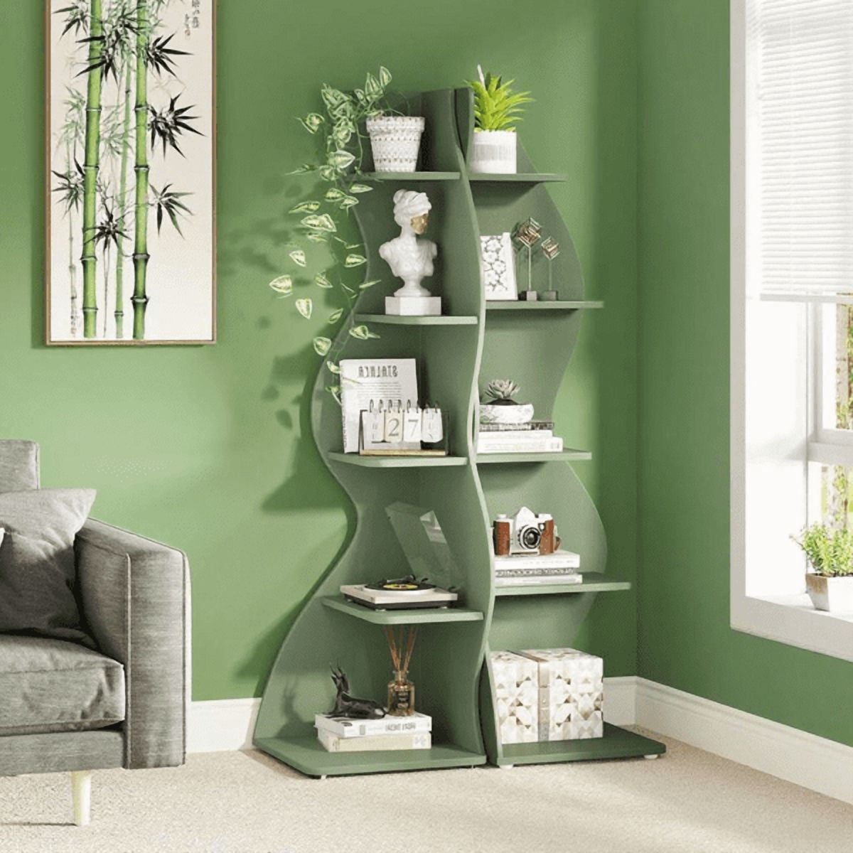 5-Tier White Shelving Unit Sea Grass-Inspired Design, Adjustable Shelves, High-Quality Board, Modern Storage for Home/Office