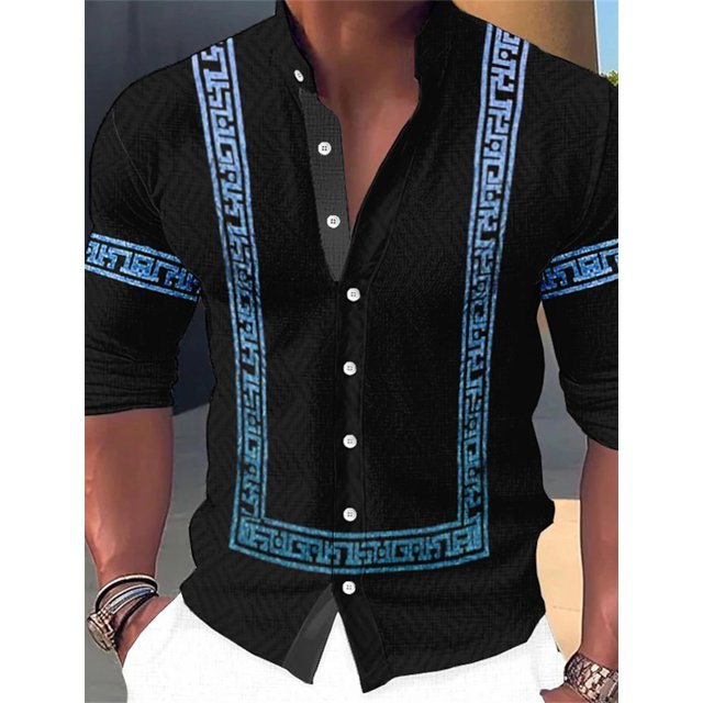Camisa larga con cuello alto y botones con estampado de trébol de verano para hombre, ropa cómoda de diseñador para fiesta callejera a la moda para hombre