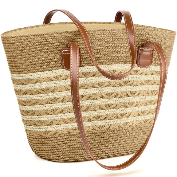 DAKIMOE Straw Beach Bag For Women Summer Boho Tote Bag Handbags Large Shoulder Purses Woven for Vacation