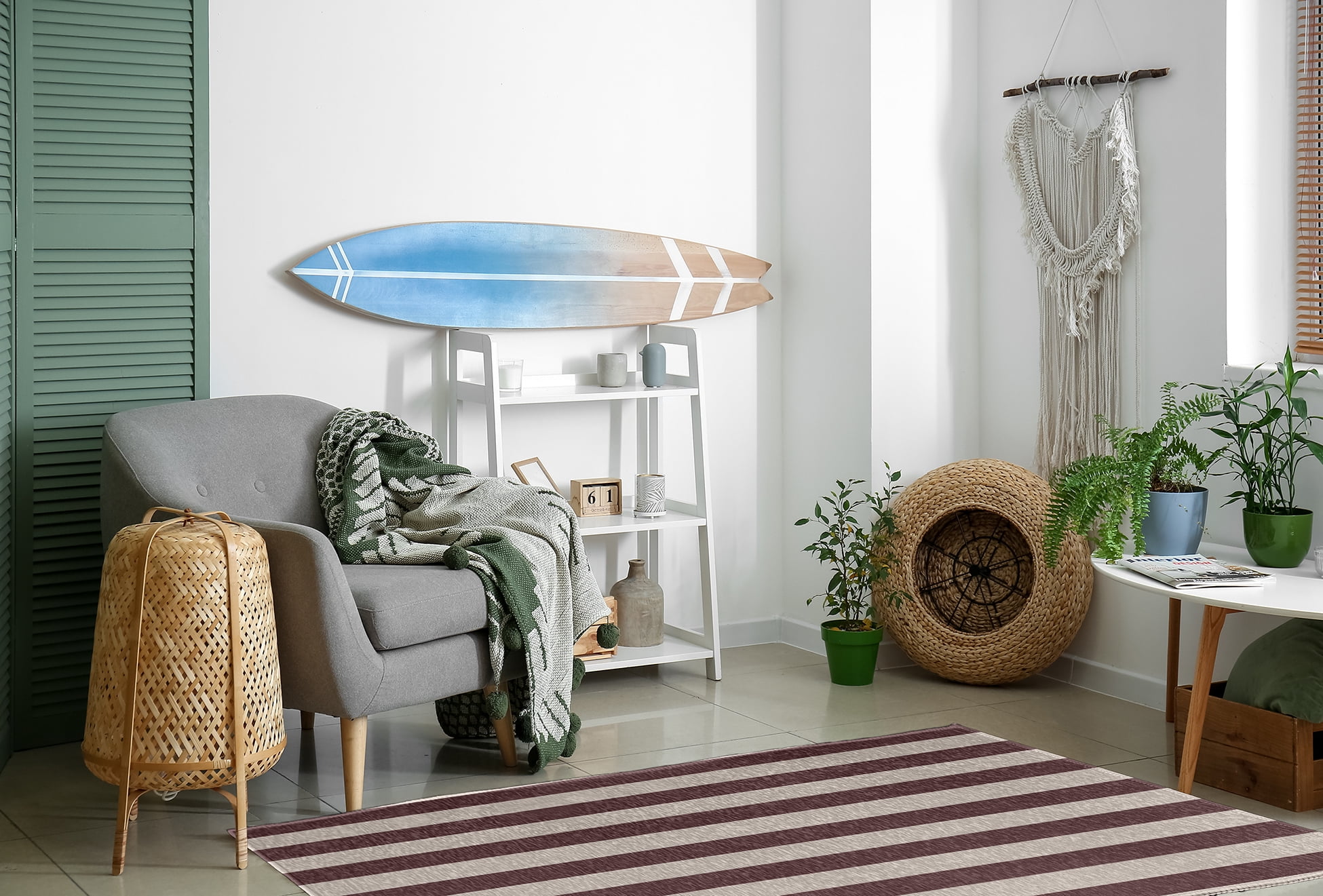 4' x 6' Simply Daisy Stripes Americana Chenille Area Rug, Red