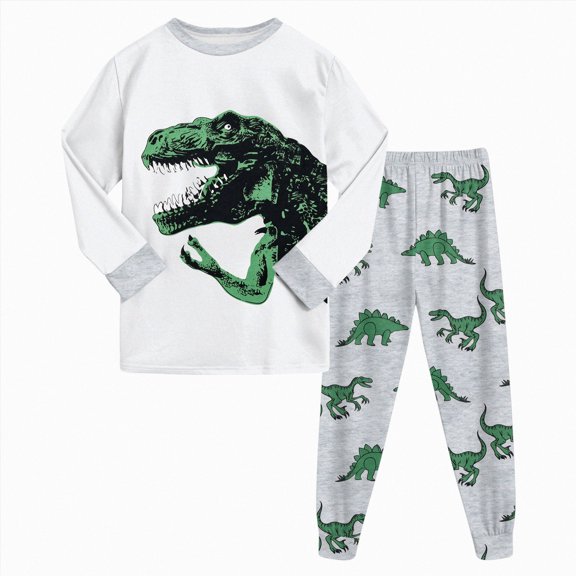 Kids 2‑Piece Long Sleeve Pajama Set with Cartoon Print,Soft Sleepwear for Kids 8-9 Years