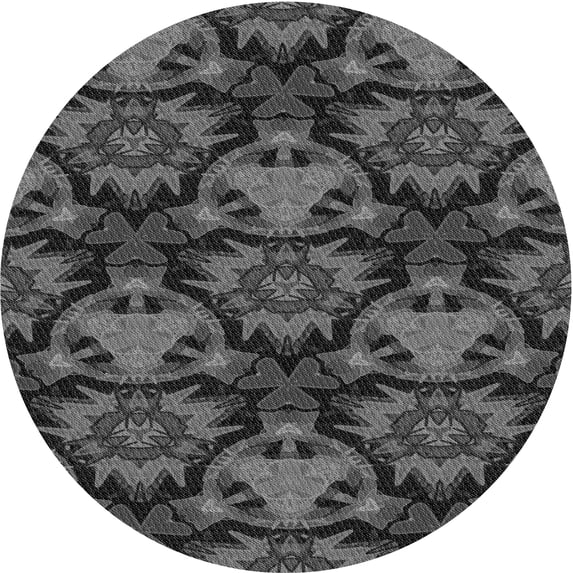 Ahgly Company Machine Washable Indoor Square Transitional Charcoal Black Area Rugs, 3' Square