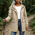 thumbnail image 4 of Mifsaly Rain Jacket for Women Mid Length Water Resistant Zip Up Hooded Windbreaker Jackets Drawstring Elastic Outdoor Fall Winter Outerwear with Pockets Khaki,XL, 4 of 8