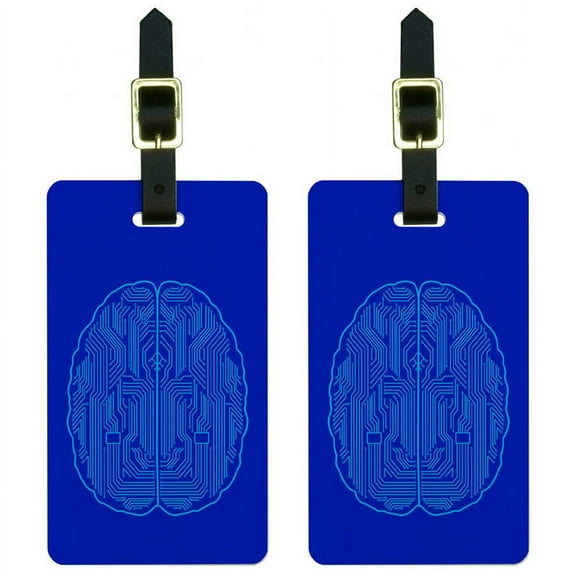 Blue Motherboard Brain Computer Geek Nerd Luggage Tags Suitcase ID, Set of 2