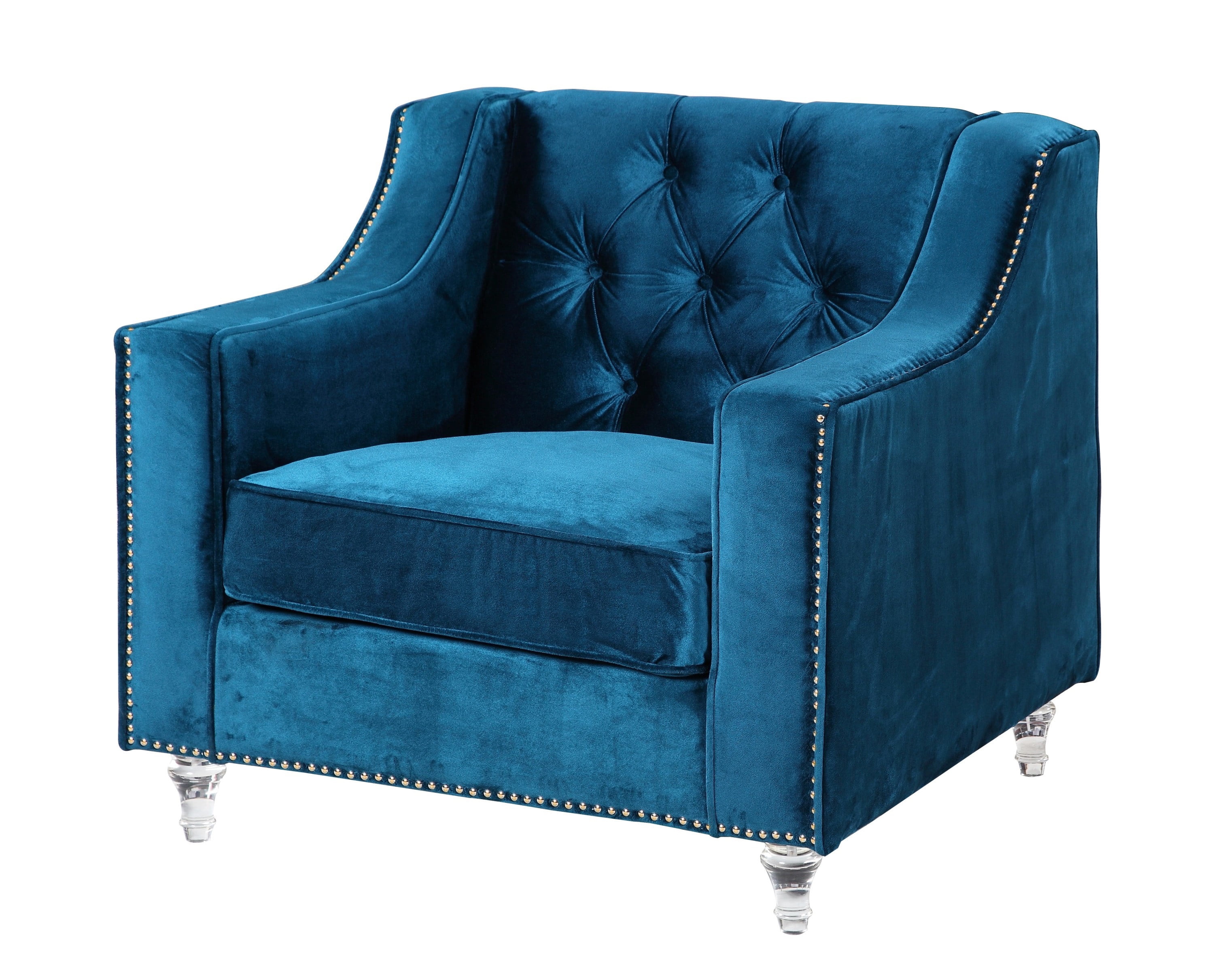 Chic Home Berry Velvet Modern Contemporary Button Tufted with Gold Nailhead Trim Round Acrylic Feet Club Chair, Navy Blue