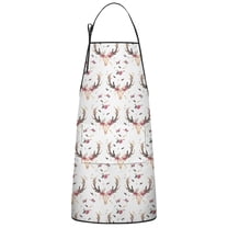 White Deer Antler Flower Pattern Apron-Garden Aprons for Women with Pockets-Cotton Linen Waterproof Kitchen Cooking Gardening Aprons Adjustable for Kitchen,Cooking,BBQ and Salon 33x27 Inch