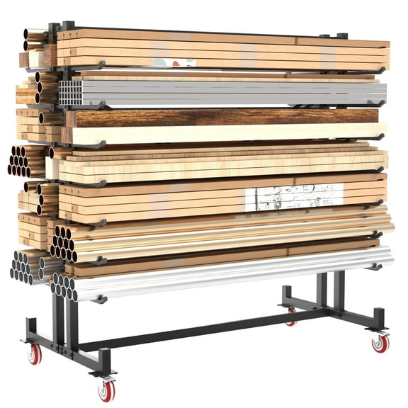 Heavy-Duty 7-Tier Storage Rack - 2000lb Load Rating Adjustable Lumber & Pipe Organizer for Garage, Workshop & Basement (Black)