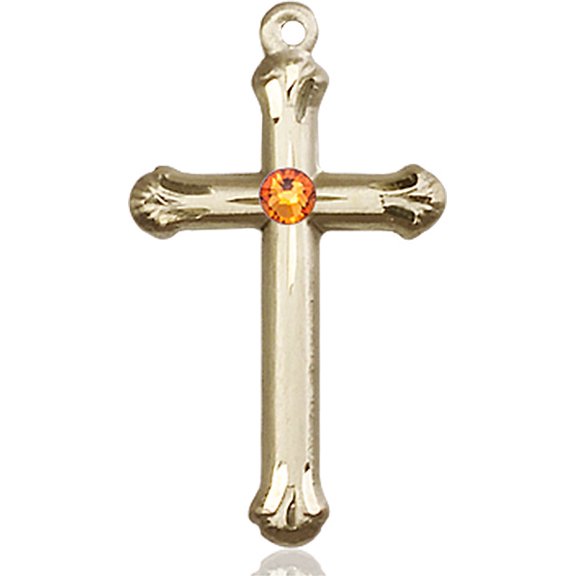 14kt Yellow Gold Cross Medal with 3mm November Yellow Swarovski Crystal 1 x 5/8 inches