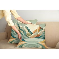 Ambesonne Lake Throw Pillow Cover Pack of 2, Pastel Rising Mountains Art, 2 Pcs-26"x26", Seafoam Peach and Amber