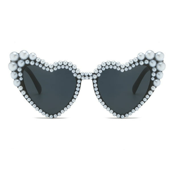 Marco grande corazón torcido gafas de sol de perlas europeas y americanas corazón de melocotón amor gafas de sol de mujer protección UV