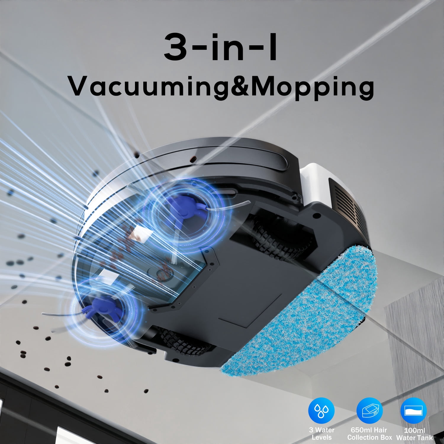 Robot Vacuum Cleaner, Automatic Charging, Smart Control, Wet and Dry,  Powerful Suction, for Pet Hair, Debris, Hard Floors and Low Carpets