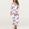 thumbnail image 2 of Hyknon Womens Pajama Sets Home Fashion Cute Bow Printed Soft Comfortable Two Piece Set Daily Home Wear Long Sleeve Turndown Collar Tops with Pajama Pants, 2 of 5