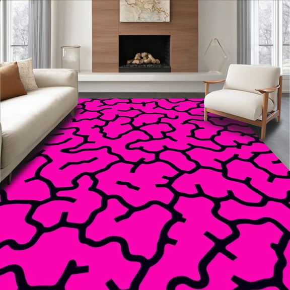 Flatwoven High Traffic Area Rug, Dynamic Pink Leopard Print with Abstract Interlocking Design, Non Slip, Stain Resistant, Washable Area Rugs for Living Room, Bedroom(Pink, 4X6)