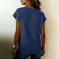 thumbnail image 7 of V Neck T Shirts for Women Roll Up Short Sleeve Tops Cotton and Linen Blouses Summer Solid Color Tops Blusas Mujer Basicas, 7 of 7