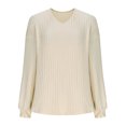 thumbnail image 3 of Delliss Women's V Neck Knitted Bell Sleeve Sweater Solid Color Stylish Baggy Top Beige XL, 3 of 8